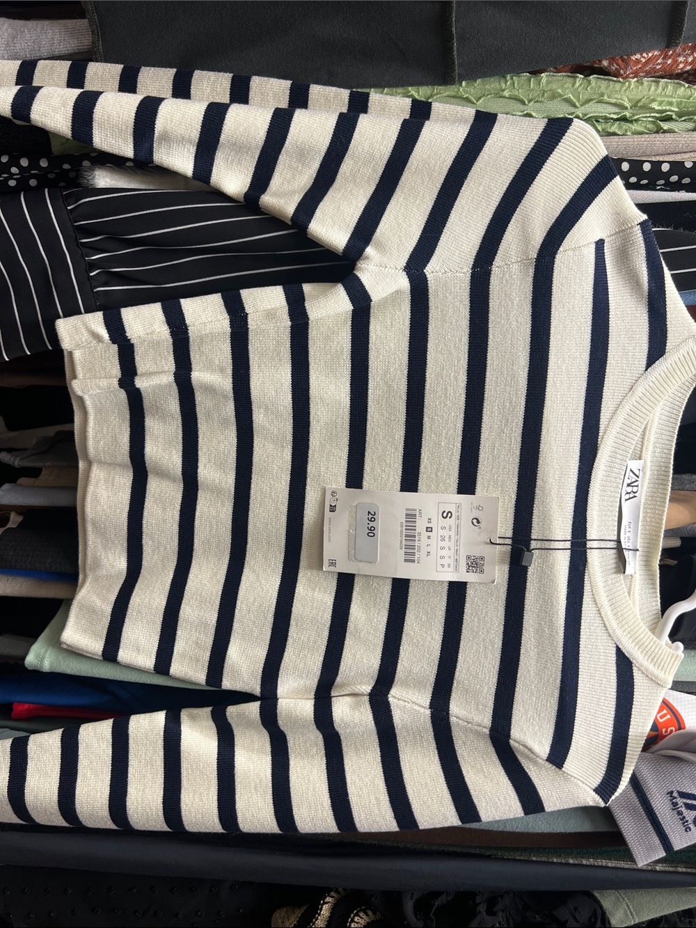 Zara Cream and Navy Striped Crop Top